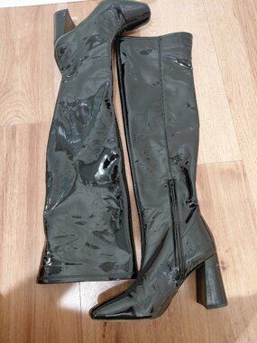 Sam Edelman Black Patent Leather Tall Boots Platform Size 9 Goth Witchy Costume